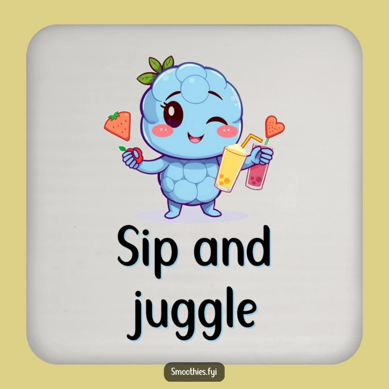 Funny Blueberry Juggling Drink Coaster: Protect Surfaces with Smoothie Flair