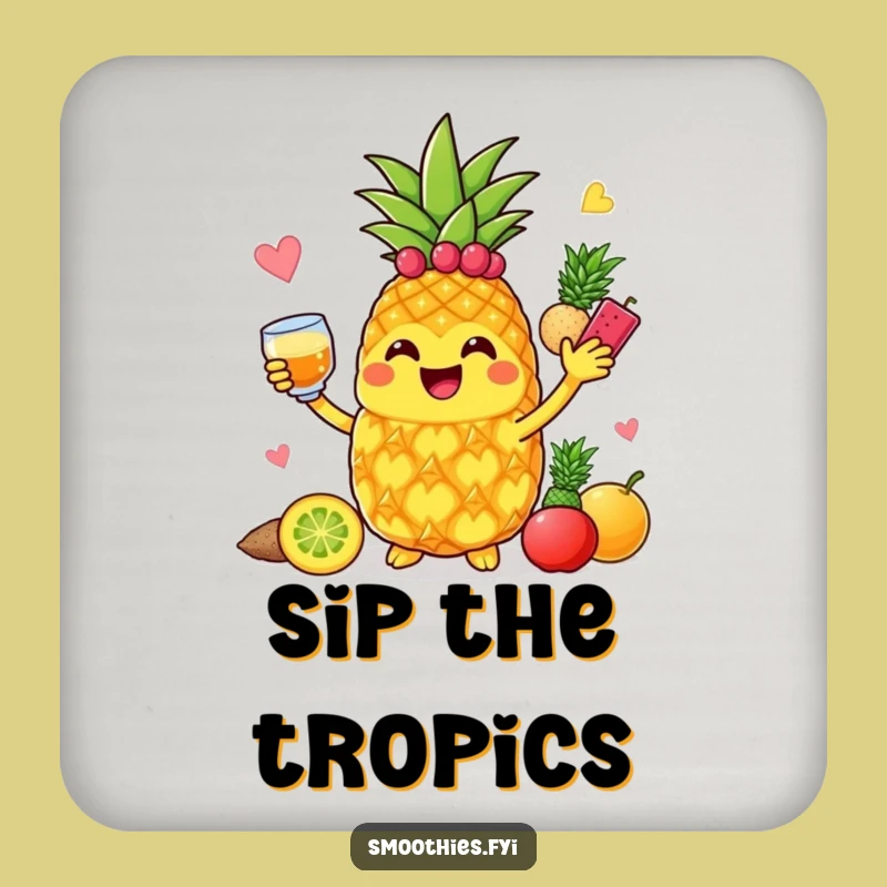 Funny Pineapple Blender Drink Coaster: Add Fruity Fun to Your Table!