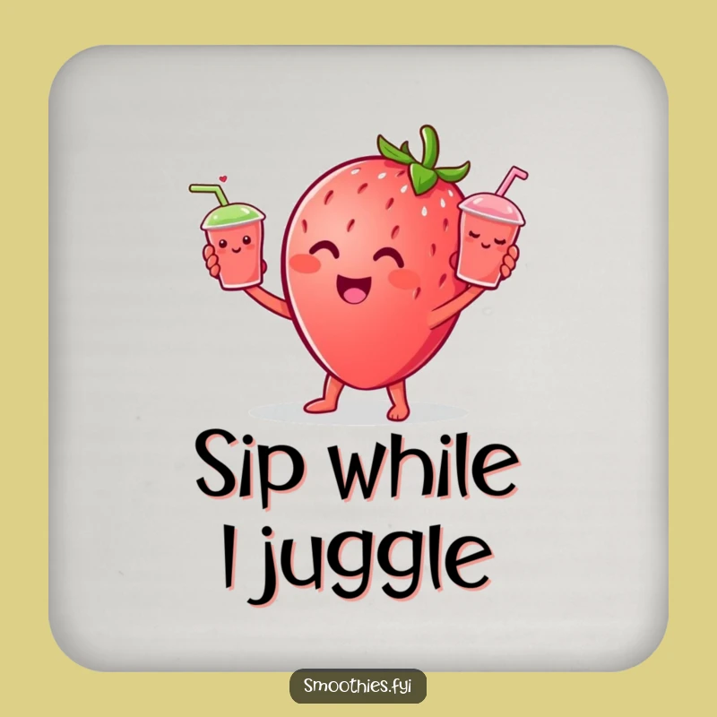 Funny Strawberry Juggling Coaster, Protective Fruit Character Drink Gift