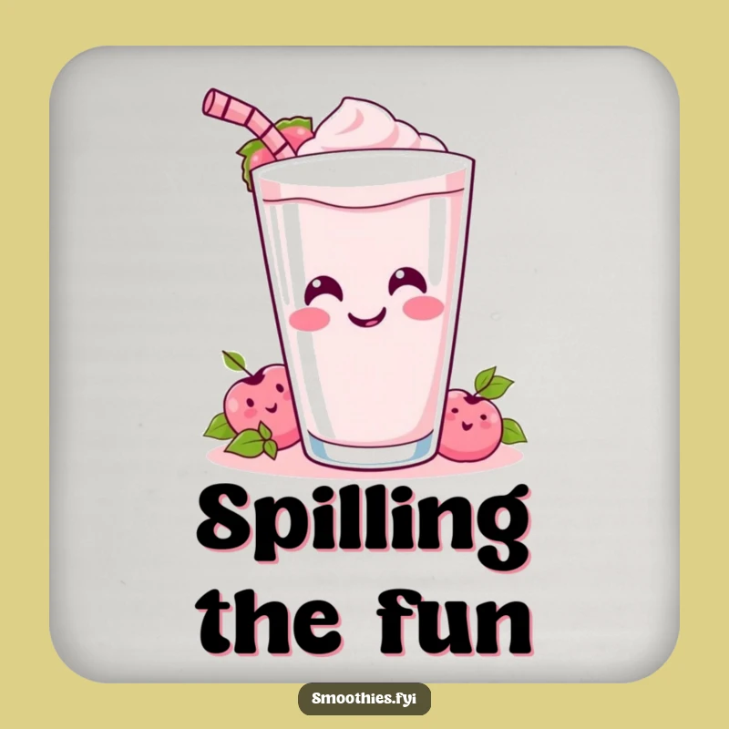 Funny Kawaii Smoothie Tipping Over Coaster - Protect Surfaces with Humor