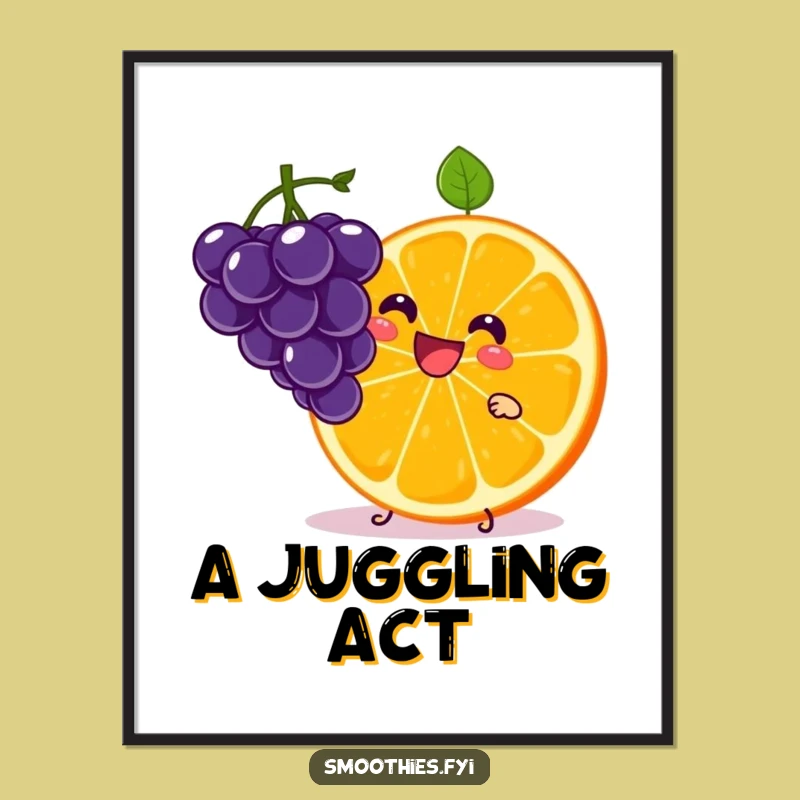 Funny Kawaii Orange Slice Poster - Juggling Wall Art