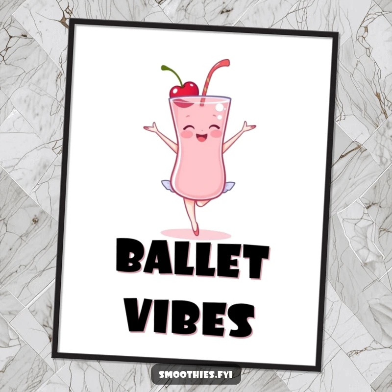 Funny Cherry Smoothie Ballet Poster: A delighted cherry smoothie in a graceful ballet pose, adding artistic humor.