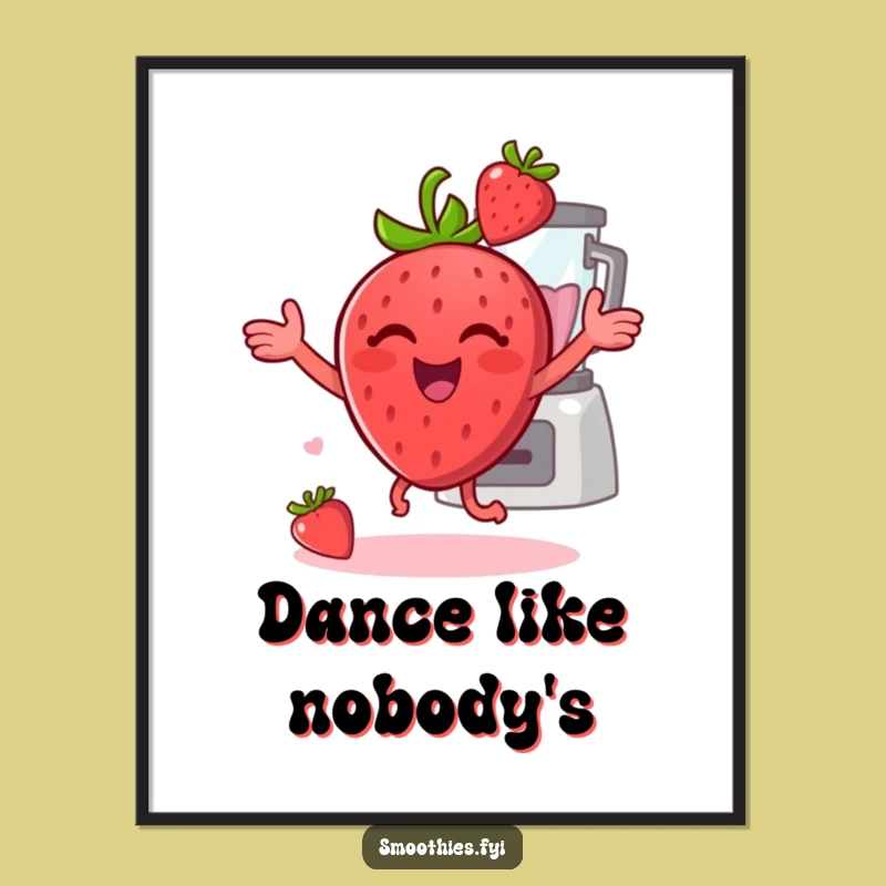 Funny Strawberry Dance Poster: Vibrant Fruit Blender Art for Lively Walls