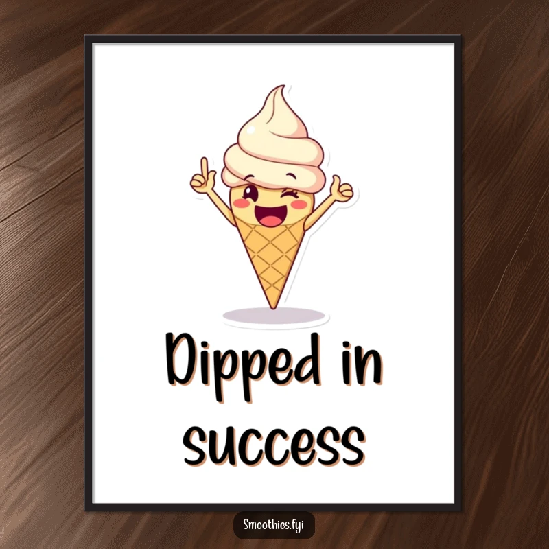 Funny Poster: A happy ice cream cone is captured mid-victory dance, symbolizing pure joy and sweet achievement.
