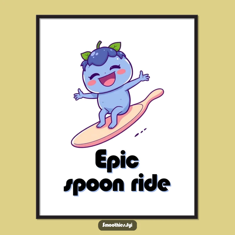 Funny Blueberry Surf Poster: Vibrant Berry Spoon Art for Adventurous Walls