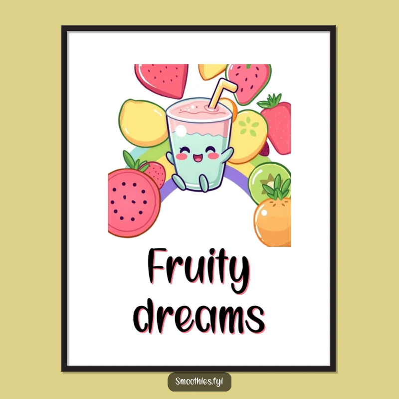 Funny Kawaii Smoothie Rainbow Slide Poster - Quirky Fruit Lover Funny Decor