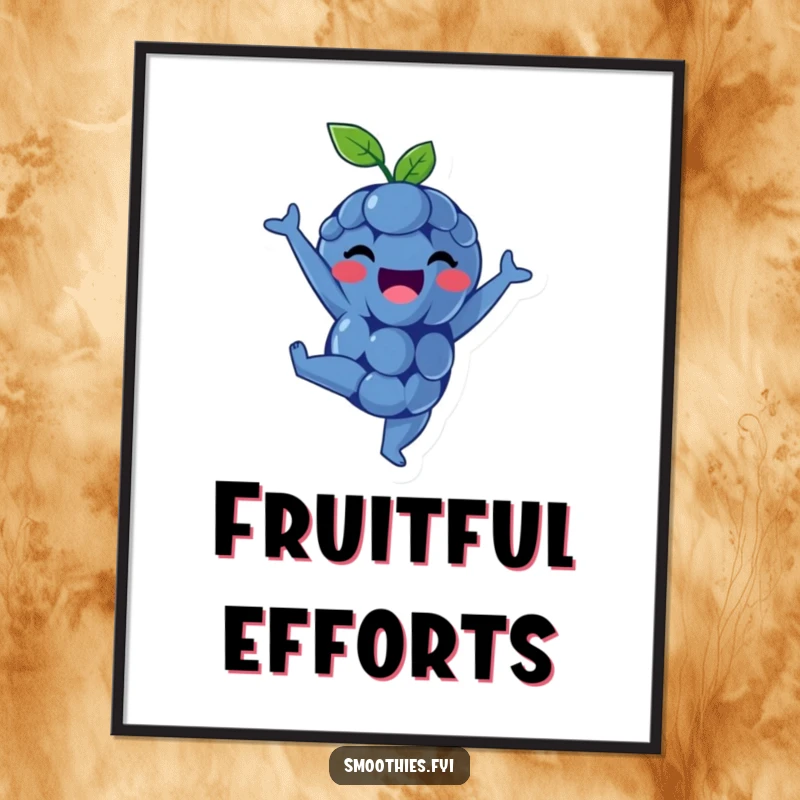 Funny poster print of a delighted blueberry doing a handstand, adding playful energy to decor.