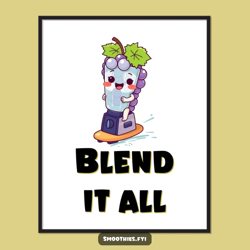 Funny Giggling Grapes Poster - Whimsical Blender Surf Art