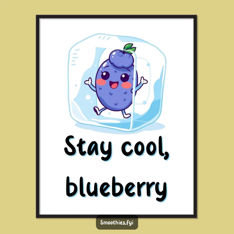 Funny Kawaii Blueberry Ice Cube Poster - Cool Wall Art