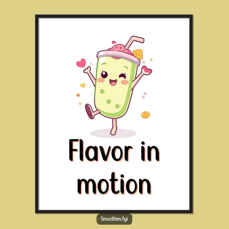 Funny Kawaii Smoothie Poster: Cartwheel Action, Flavor Splash, Hilarious Art