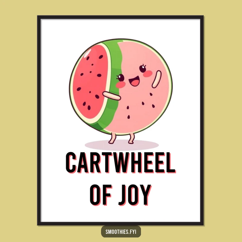 Funny Kawaii Watermelon Cartwheel Poster - Vibrant Fruit Acrobat Art