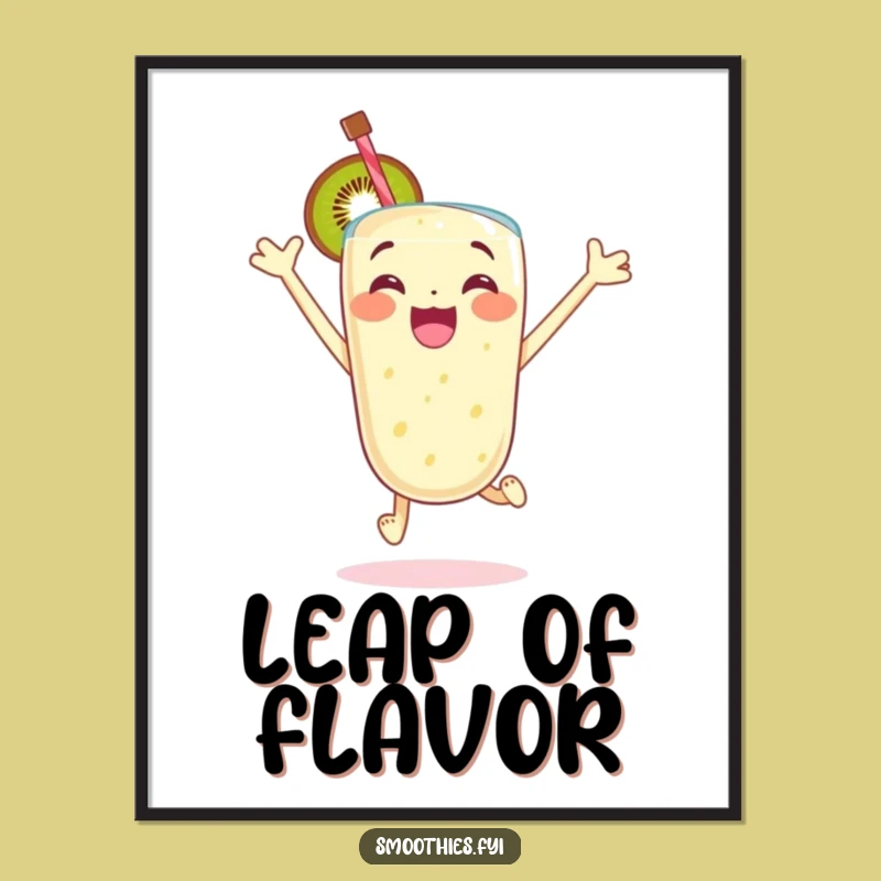 Funny Kiwi Smoothie Poster: Excited Jumping Glee Wall Art