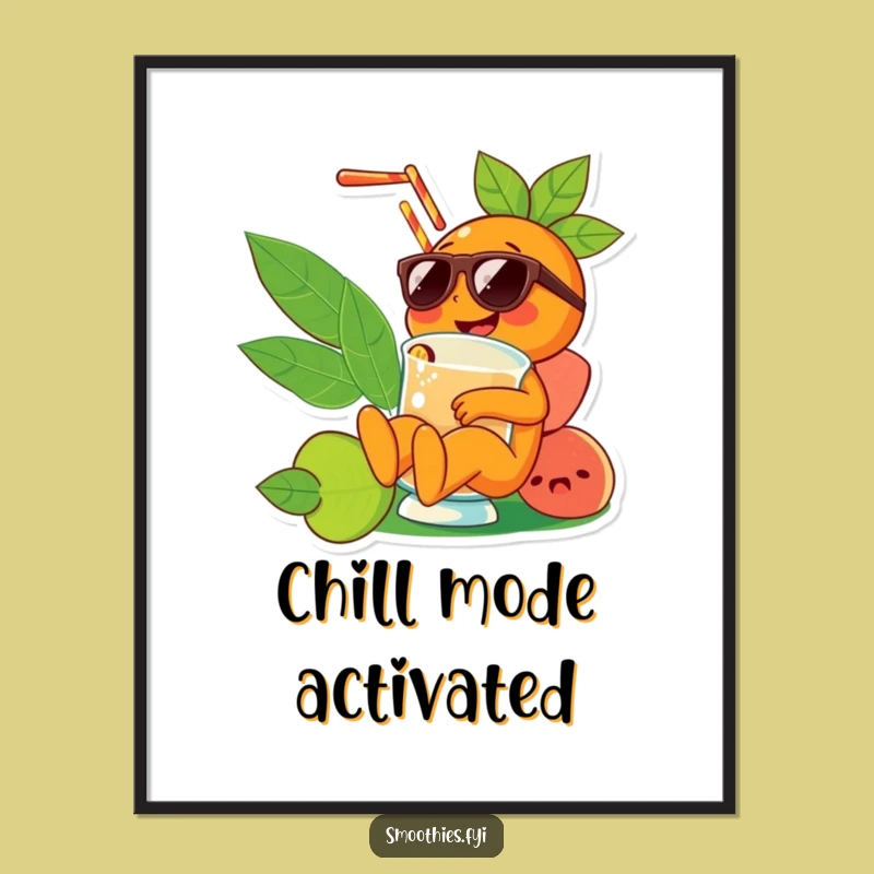 Funny Orange Smoothie Character Poster: Sunglasses Cool Vibes, Hilarious Wall Art Gift