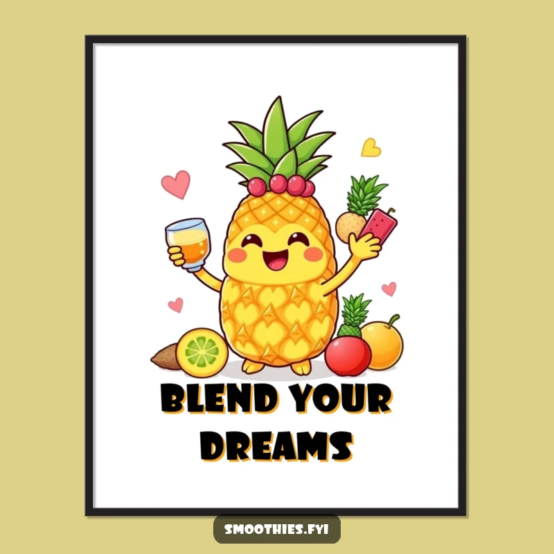 Funny Pineapple Blender Poster: Brighten Your Space with Fruity Joy!