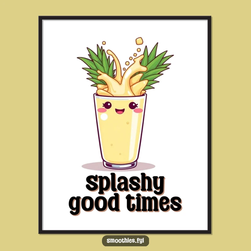 Funny Pineapple Smoothie Splash Art Print: Playful Wall Decor Gift Idea