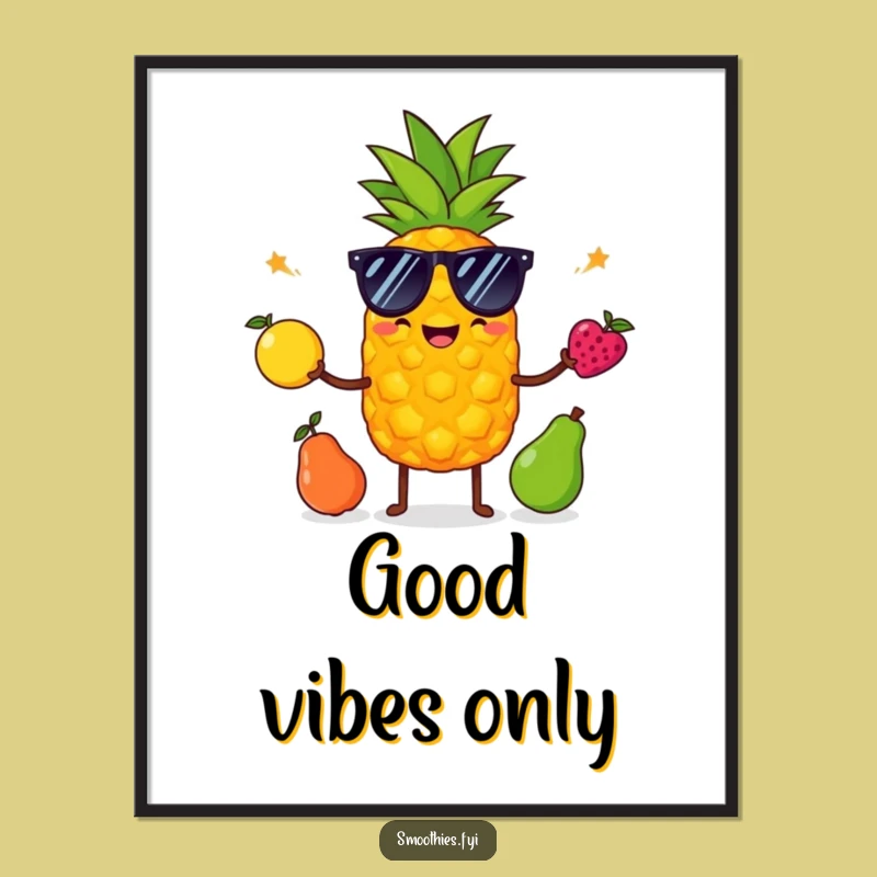 Funny Pineapple Sunglasses Poster: Vibrant Fruit Juggling Wall Art for Lively Decor