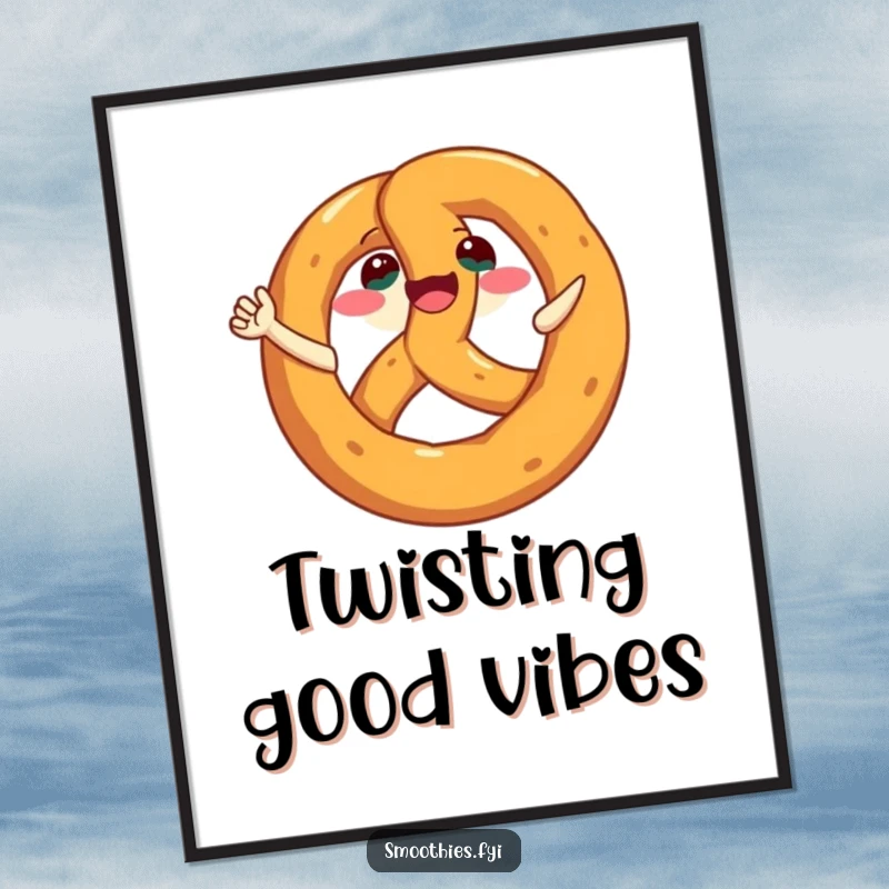 Funny Pretzel Poster showing a cheerful, grinning pretzel character in an energetic, joyful spin pose.
