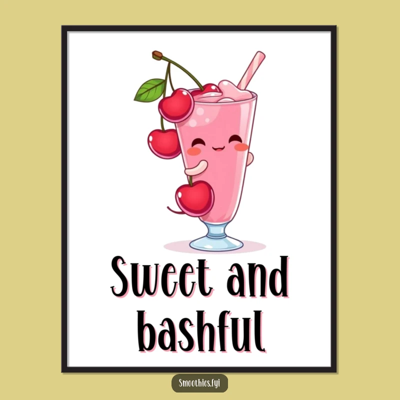 Funny Shy Cherry Poster - Sweet Blushing Character Art