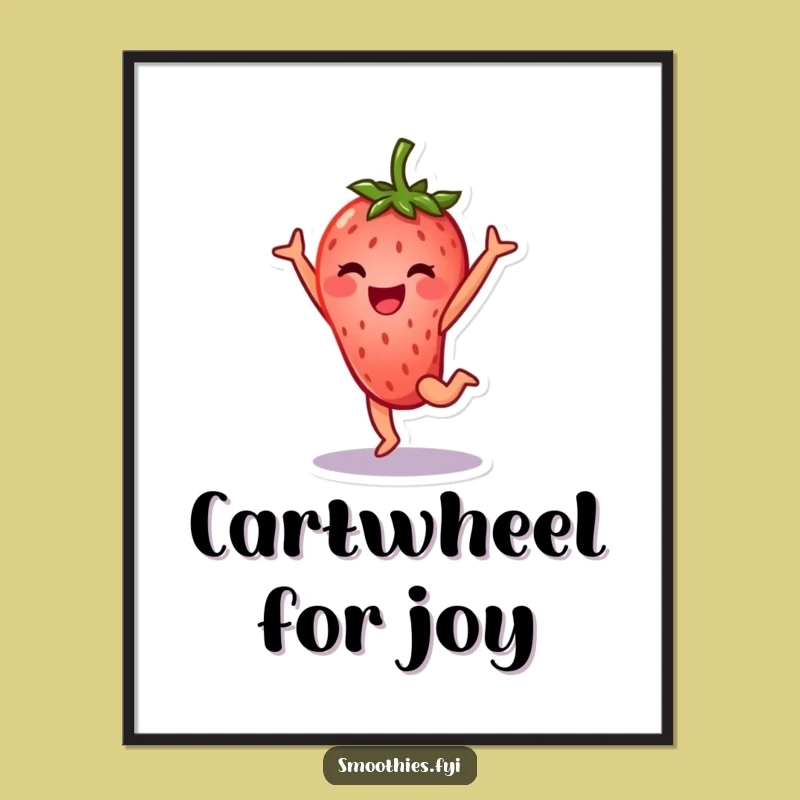 Funny Strawberry Cartwheel Poster: Brighten Your Walls with Energetic Fruit Art