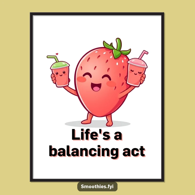 Funny Strawberry Juggling Poster, Cheerful Fruit Character Wall Art Gift