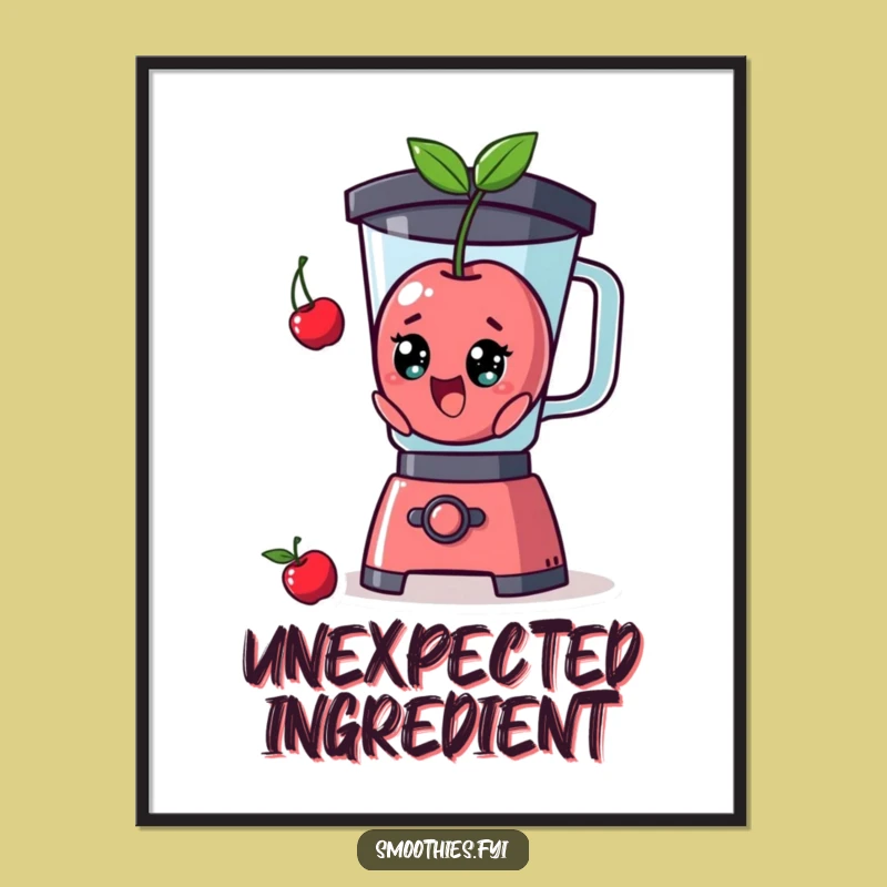 Funny Surprised Cherry Blender Poster: Hilarious Fruit Art for a Laugh-Out-Loud Space