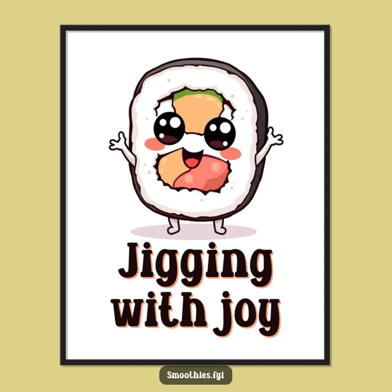 Funny Sushi Jig Poster: Googly-Eyed Character Art for Foodie Walls