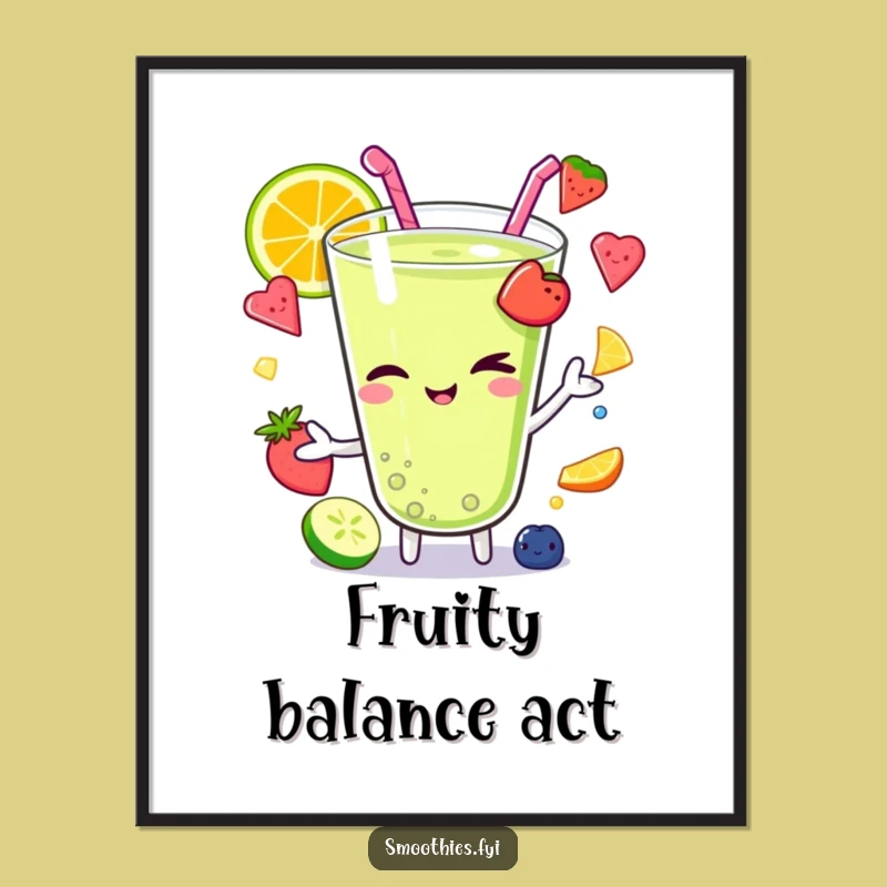 Funny Winking Kawaii Smoothie Poster: Art That Juggles Fun and Flavor