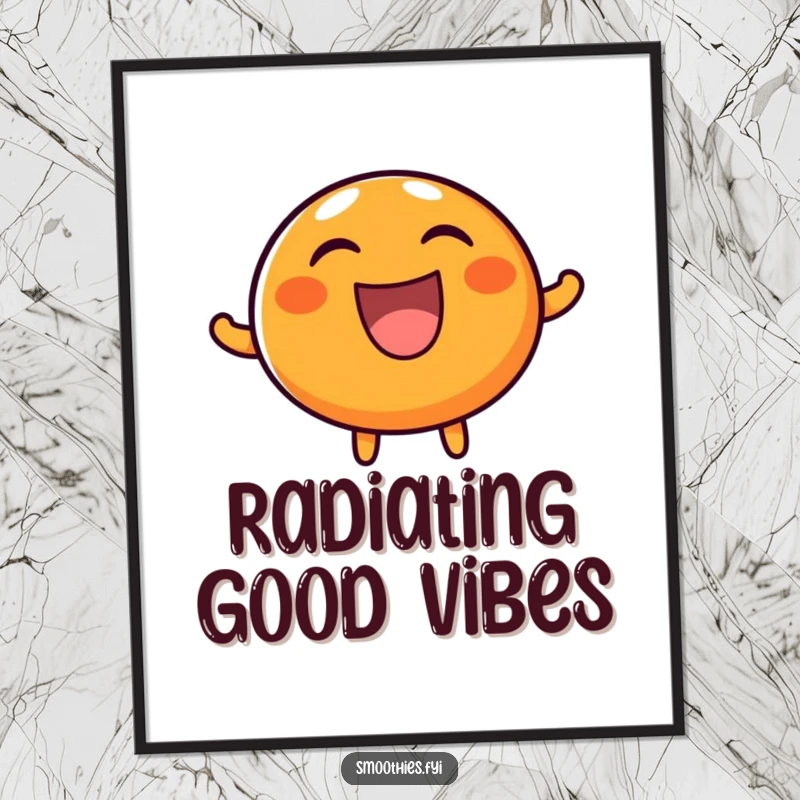 Funny poster featuring a round, happy orange character laughing heartily, bringing infectious joy and artistic cheer to any wall.