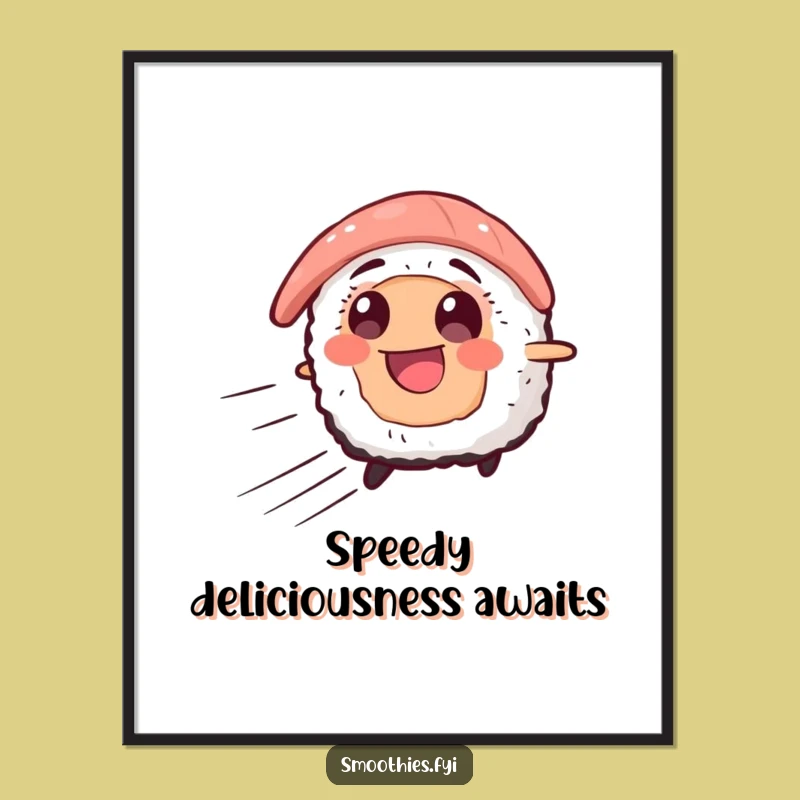 Funny Sushi Speed Poster - Smiling Character Art for Fast-Paced Walls