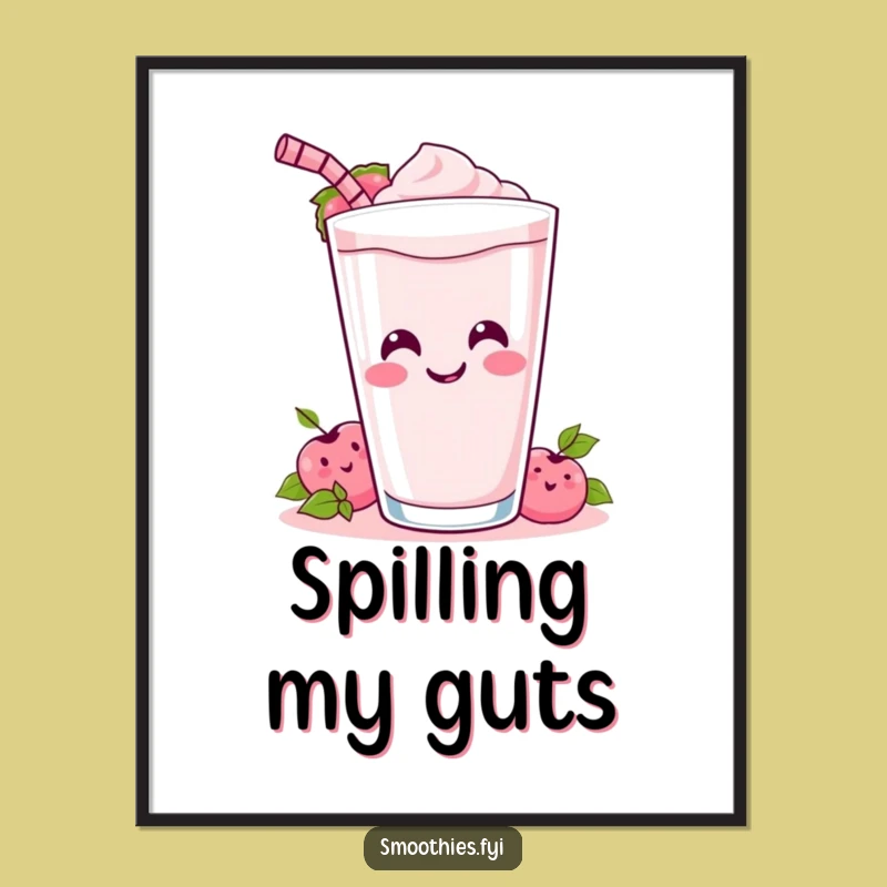 Funny Kawaii Smoothie Tipping Over Poster - Quirky Smoothie Lover Funny Decor