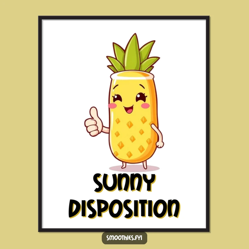 Funny Pineapple Smoothie Poster: Sunny Thumbs Up Tropical Wall Art