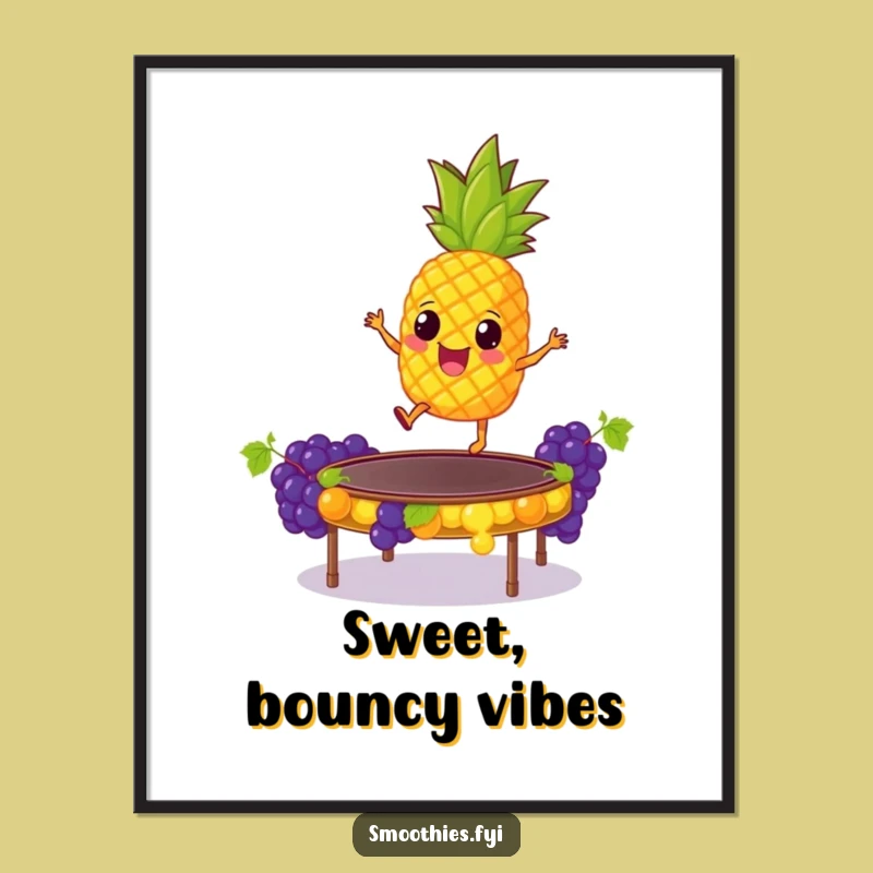Funny Pineapple Trampoline Poster: Giddy Fruit Art Gift for Wall Laughs