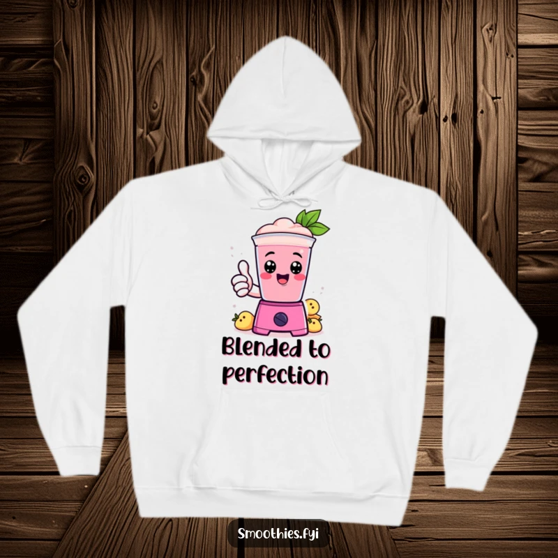 Funny Hoodie: A cheerful Kawaii smoothie gives a thumbs up from inside a blender, offering warmth and humor.