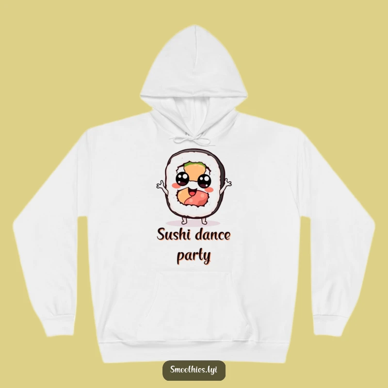 Cozy Funny Sushi Jig Hoodie: Googly-Eyed Character Apparel for Warm Fun