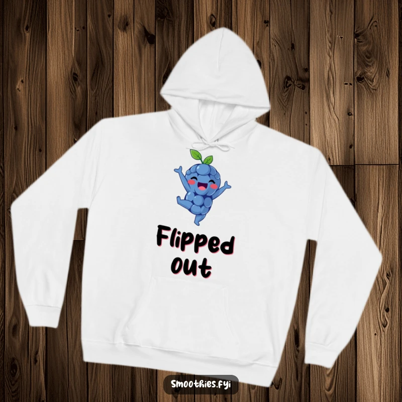 Funny hoodie with a delighted blueberry performing a handstand, offering comfort and a touch of whimsy.