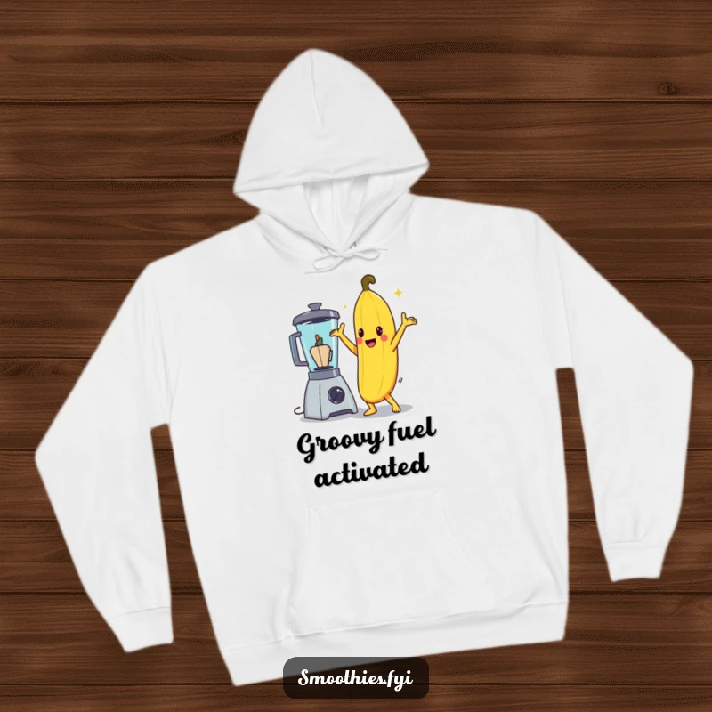 Funny banana character in a dramatic disco pose, ideal for a cozy hoodie, bringing disco fun.