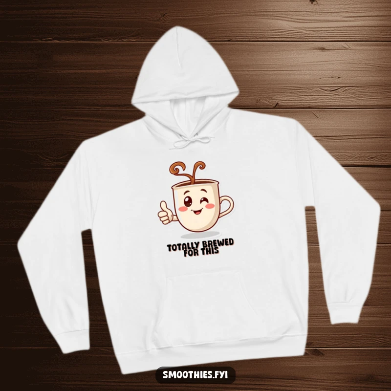 Funny hoodie featuring a steaming coffee cup character giving a thumbs up, offering a cozy and humorous addition to any casual wardrobe.