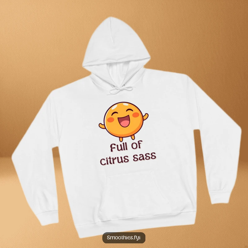 Funny hoodie featuring a round, happy orange character laughing boisterously, offering a cozy and humorous addition to any casual wardrobe.