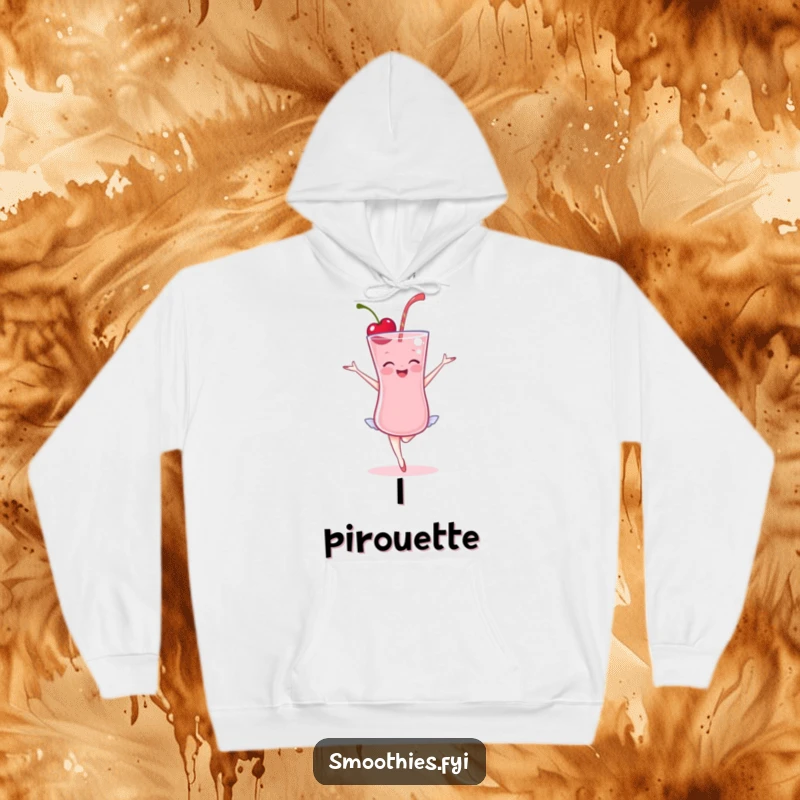 Funny Cherry Smoothie Ballet Hoodie: A delighted cherry smoothie gracefully striking a ballet pose, full of charm.