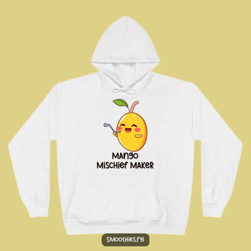 Funny Mango Smoothie Spoon Hoodie - Cozy Fruit Character Sweatshirt for Sharing Joy