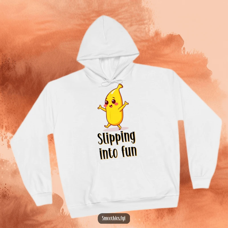 Funny hoodie featuring a bright yellow banana character performing a playful dance, offering a cozy and humorous addition to any casual wardrobe.