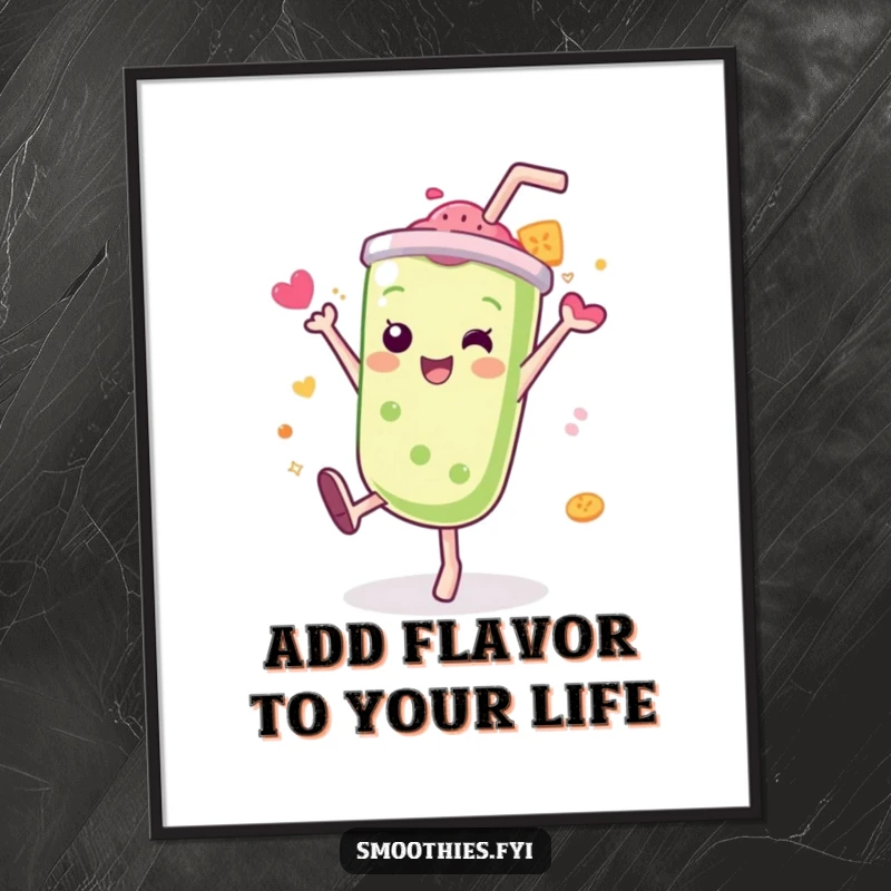 Funny Free Printable Wall Art: A Kawaii smoothie character executes a dynamic cartwheel with a splash of flavor.