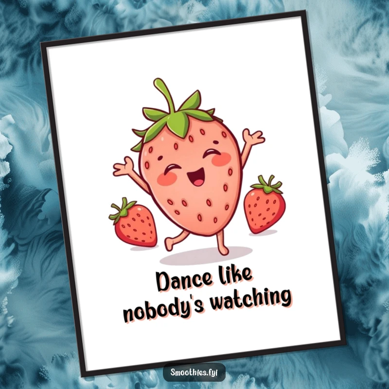 Funny Free Printable Wall Art: A joyful strawberry doing a comical dance, adding a splash of vibrant humor