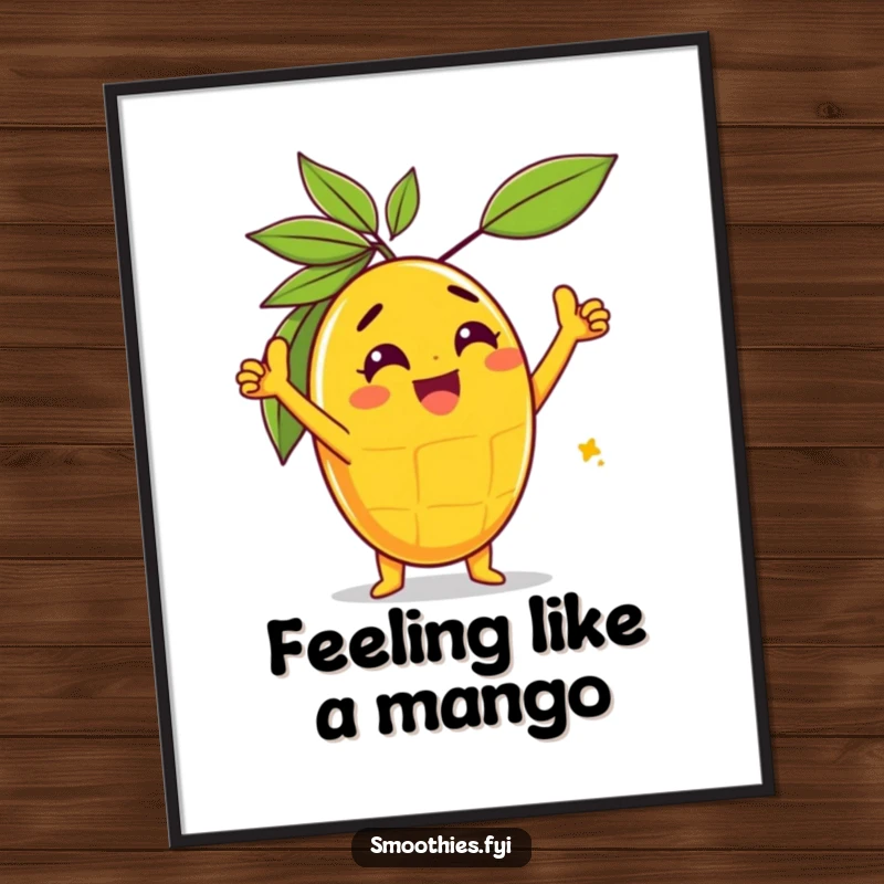 Funny Free Printable Wall Art depicting a gleeful mango character in a bold, triumphant pose, celebrating success.