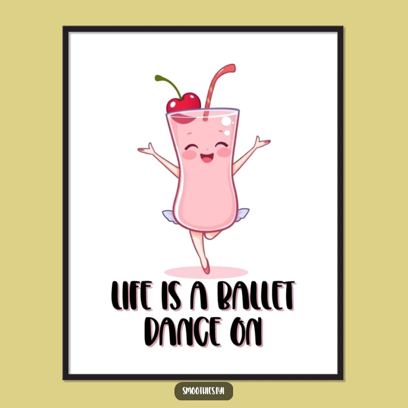 Free Printable Cherry Smoothie Ballet Art: Funny Dancer Downloadable Wall Decor