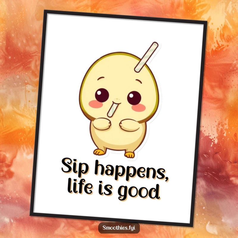 Funny Free Printable Wall Art of a playful kiwi holding a straw, looking relaxed and ready to sip.