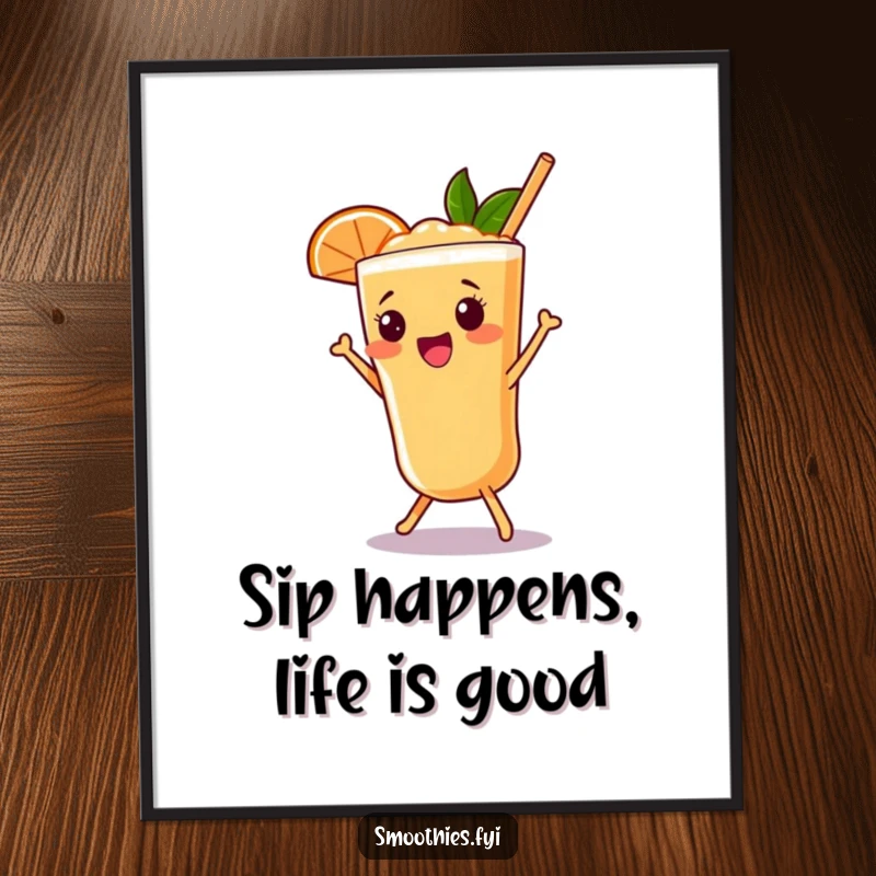 Funny Free Printable Wall Art: A smiling grapefruit smoothie doing a lively shimmy, perfect for humorous downloadable art decor.