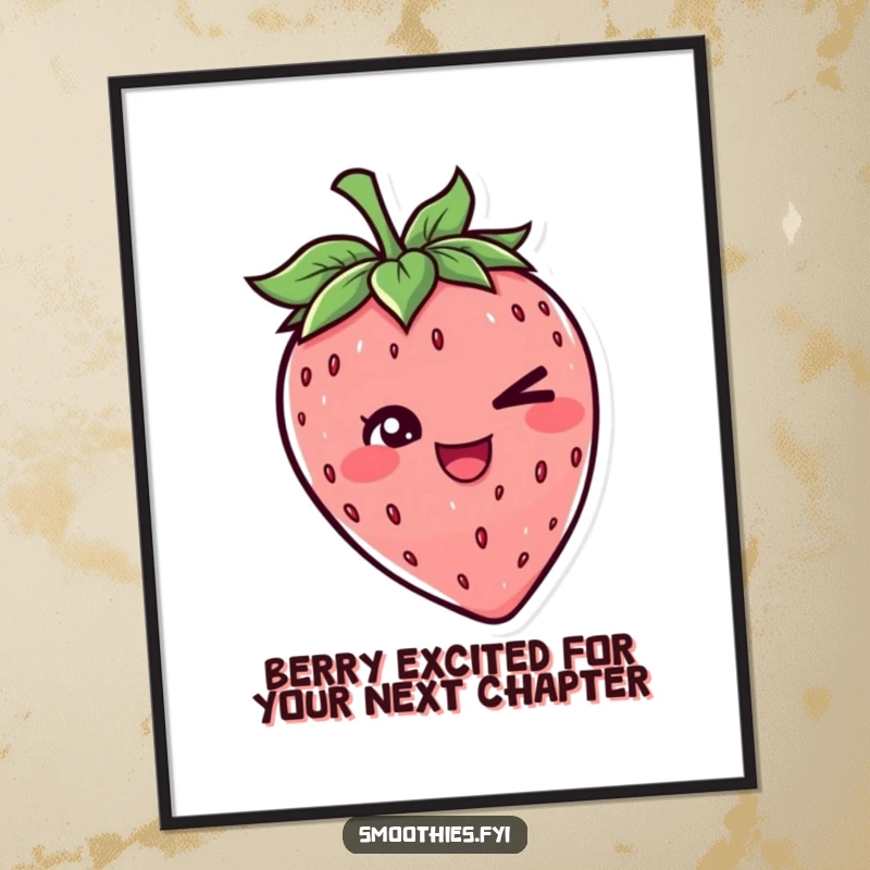 Funny Free Printable Wall Art: A cheerful strawberry character winks, bringing playful mischief and vibrant color to your decor.