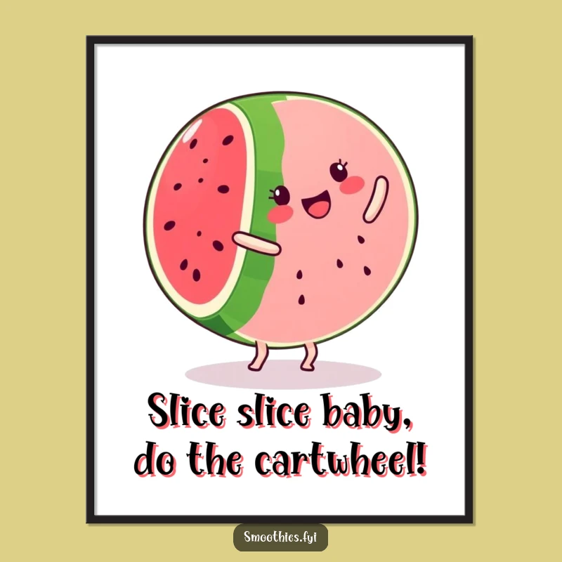 Free Printable Wall Art: Funny Watermelon Cartwheel for Quirky Downloadable Home Decor