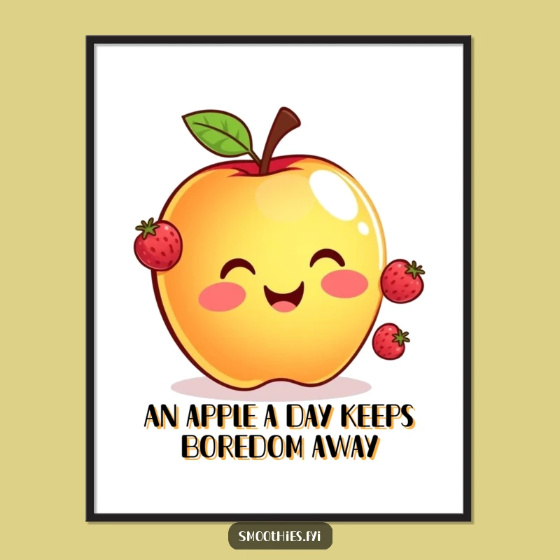 Free Printable Wall Art: Juggling Apple Funny Downloadable Decor for Your Kitchen